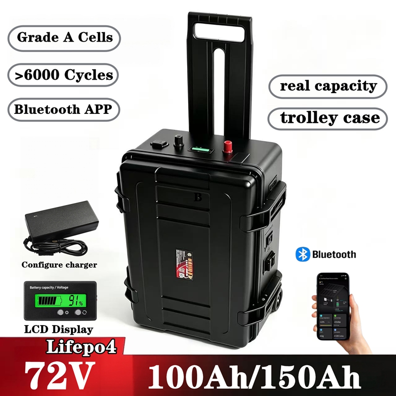 Lifepo4 72V 100Ah Battery Pack Ev - 72V防水リチウム鉄リン酸バッテリーパック 150Ah/100Ah、BMS搭載。釣り船、太陽光発電システム、EV、RV車用。充電器付属。